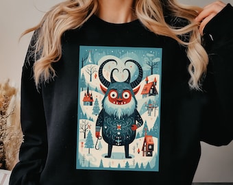 Krampus Sweatshirt Krampus Sweater Folk Art Style Spooky Christmas Sweatshirt Cryptid Sweatshirt Horror Sweatshirt Monster Sweatshirt