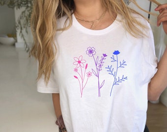Subtle Bi Pride Shirt, Subtle Pride Tshirt, Bisexual Flower Shirt, Bi Shirt, Subtle Bisexual Rights, Pride Clothing, Bisexual Wildflower Tee