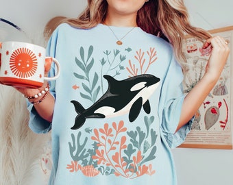 Comfort Colors Orca Shirt Ocean Animal Shirt Killer Whale Coconut Girl Shirts Ocean Inspired Style Mermaidcore Clothing Beachy Shirts