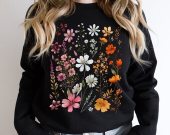 Bluza z nadrukiem w kwiaty lesbijskie Bluza z nadrukiem w kwiaty Subtelna koszula z nadrukiem lesbijskim duma Sapphic Bluza z okrągłym dekoltem Dyskretna koszulka z nadrukiem dumy Sweter z kwiatami lesbijskimi