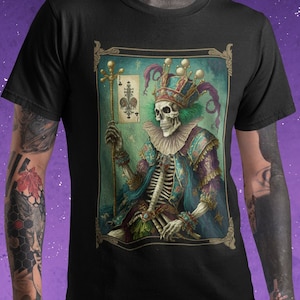Camisa de cartão de tarô do bobo da corte camisa de carnaval o tolo cartão de tarô t camisa camisas de tarô feminino esqueleto palhaço camiseta de carnaval camisas masculinas