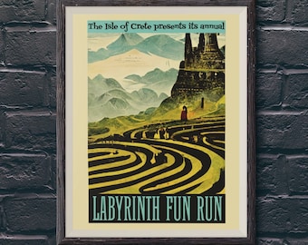 Mitología griega Arte Imprimir Mitología griega Cartel Laberinto Diversión Correr Estilo vintage Cartel Mitología Arte mural Arte mural Arte mural griego