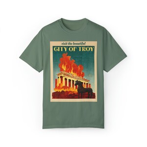Trojan Horse Shirt Comfort Colors Vintage Poster Greek Mythology Shirt City of Troy Trojan War Dark Academia Clothing Achilles Shirt Light Green