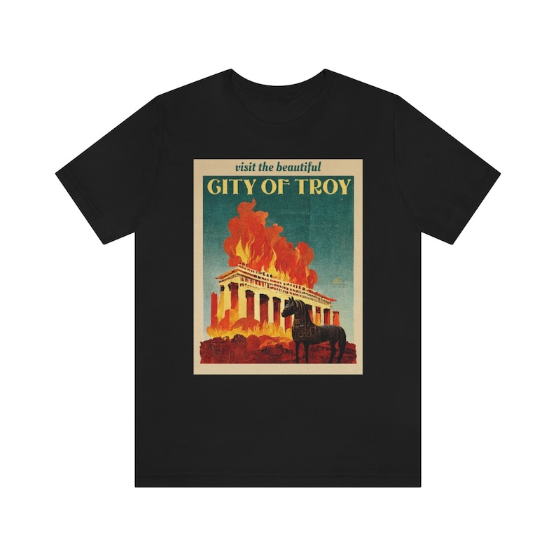 Trojan Horse Shirt Vintage Poster Greek Mythology Shirt City of Troy Trojan War Dark Academia Clothing Literary Shirt Achilles Shirt image 5
