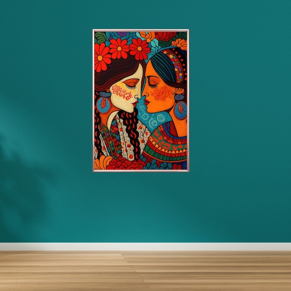 Mexican Folk Art Sapphic Art Print Lesbian Wall Art Sapphic Queer Art Lesbian Art Print Queer Art Print WLW Art Lesbian Poster