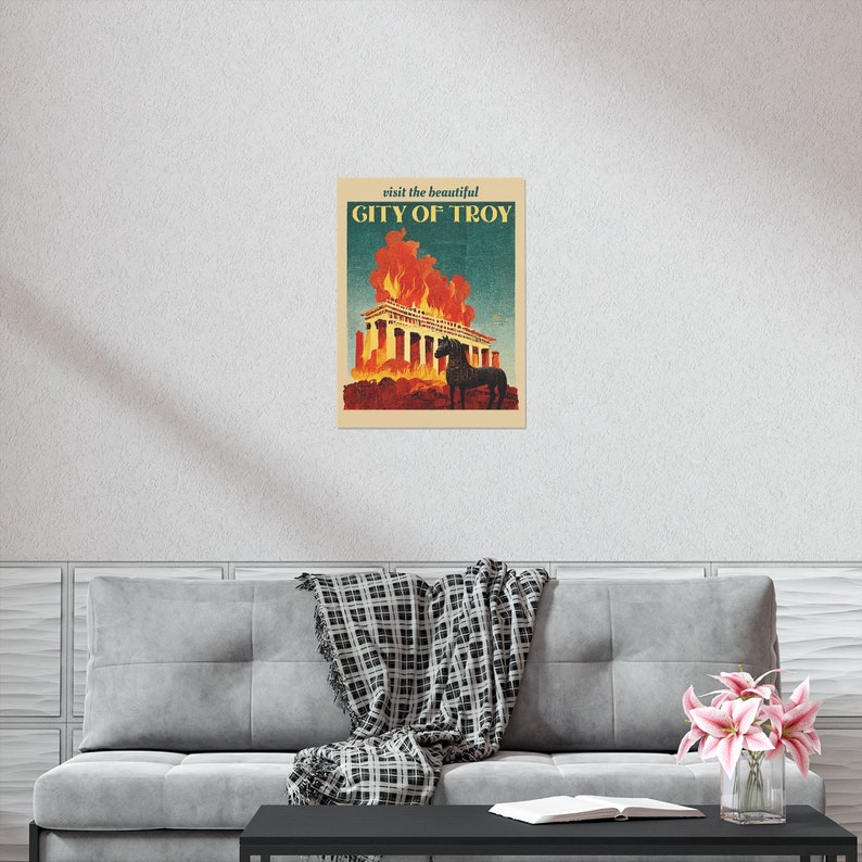 Greek Mythology Art Print Greek Mythology Poster City of Troy Trojan Horse Vintage Style Poster Mythology Wall Art Greek Wall Art image 5