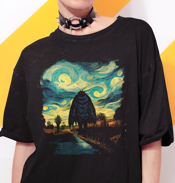 Mothman Shirt Starry Night Style Mothman Shirt Cryptid Shirt Supernatural Shirt Cryptids T-Shirt Folklore Shirt Van Gogh Cryptidcore Shirt