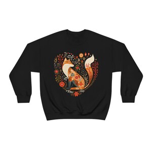 Floral Fox Sweatshirt Cottagecore Sweatshirt Cottage Core Shirt Cottagecore Clothing Cottagecore Clothes Botanical Shirt Folk Art Sweater Black