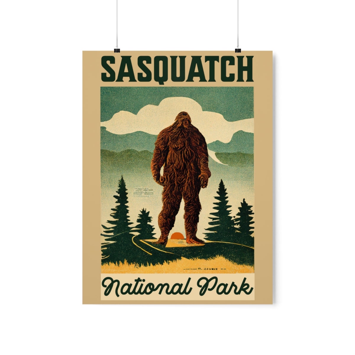Bigfoot Poster Bigfoot Art Print Sasquatch Wall Art Bigfoot Gift