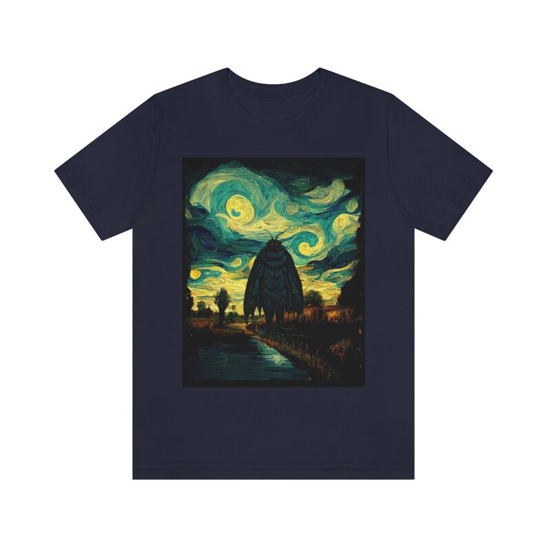 Mothman Shirt Starry Night Style Mothman Shirt Cryptid Shirt Supernatural Shirt Cryptids T-Shirt Folklore Shirt Van Gogh Cryptidcore Shirt image 7