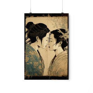 Sapphic Art Japanese Style Lesbian Wall Art Sapphic Art Print Sapphic Queer Art Lesbian Art Print Queer Art Print WLW Art Subtle Pride Art image 6