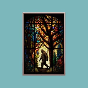 Stained Glass Bigfoot Poster Cryptid Art Sasquatch Art Print Cryptid Gift Cryptid Poster Cryptids Cryptidcore Art Bigfoot Gifts