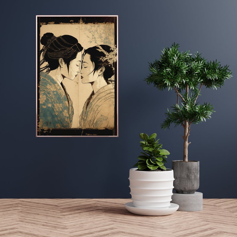 Sapphic Art Japanese Style Lesbian Wall Art Sapphic Art Print Sapphic Queer Art Lesbian Art Print Queer Art Print WLW Art Subtle Pride Art image 1