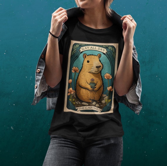 Capybara Tarot Card Shirt Capybara Tarot Shirt Capybara Shirt Tarot Card T Shirt Tarot Shirts Women Cottagecore Shirt Botanical Tarot Shirt