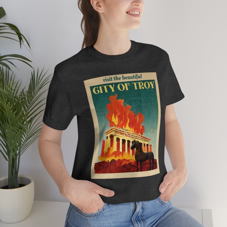 Trojan Horse Shirt Vintage Poster Greek Mythology Shirt City of Troy Trojan War Dark Academia Clothing Literary Shirt Achilles Shirt image 3