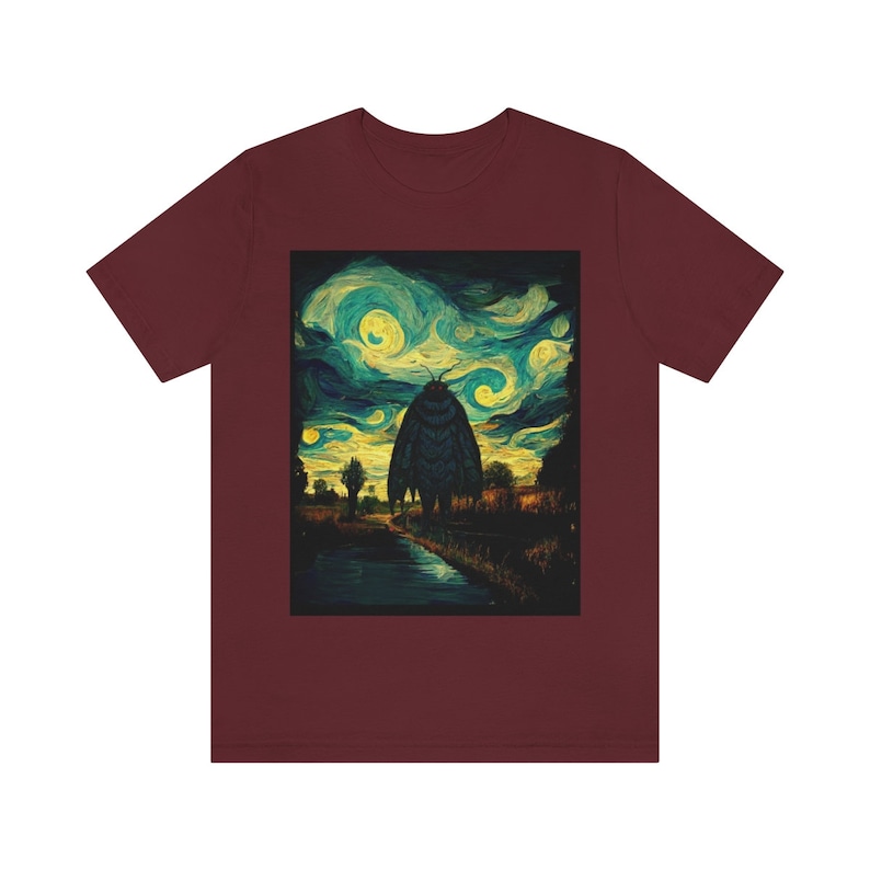 Mothman Shirt Starry Night Style Mothman Shirt Cryptid Shirt Supernatural Shirt Cryptids T-Shirt Folklore Shirt Van Gogh Cryptidcore Shirt image 6