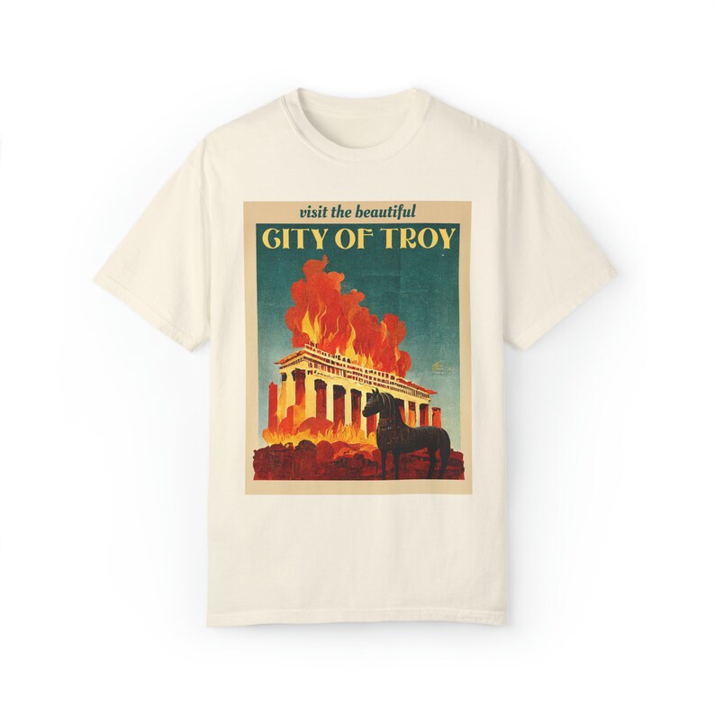 Trojan Horse Shirt Comfort Colors Vintage Poster Greek Mythology Shirt City of Troy Trojan War Dark Academia Clothing Achilles Shirt Ivory