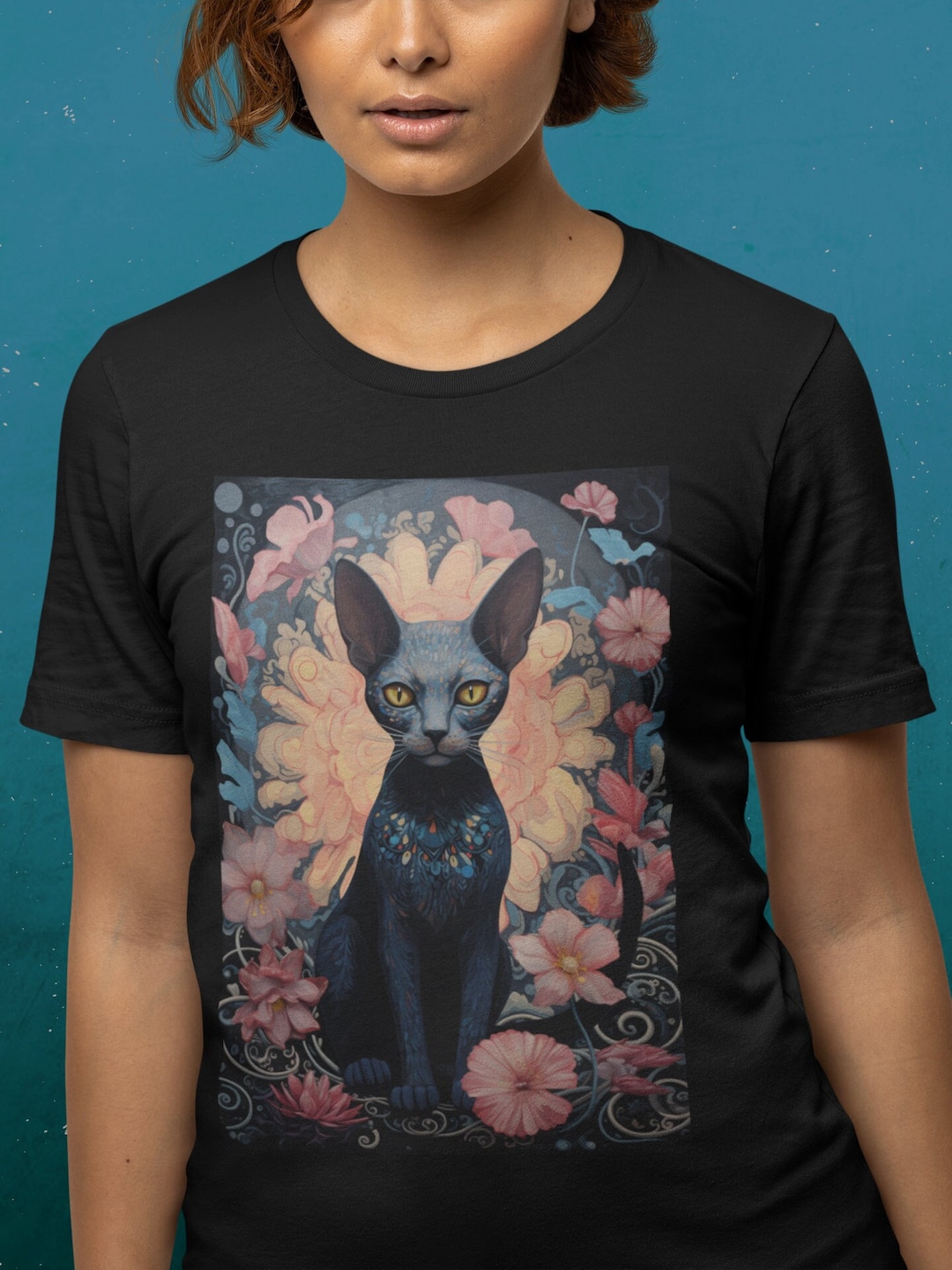 Kotomoda Cat T-Shirt - Skull Print For Sphynx & Hairless Cats (Size XL, Black)