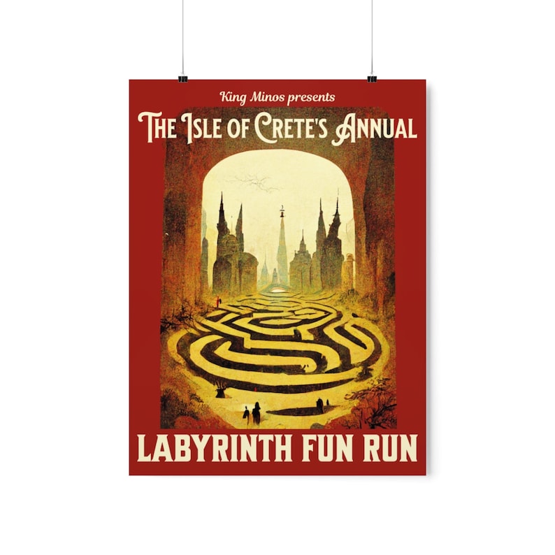Griechische Mythologie Kunstdruck Griechische Mythologie Poster Labyrinth Fun Run Vintage Stil Poster Mythologie Wandkunst Griechische Wandkunst Bild 2