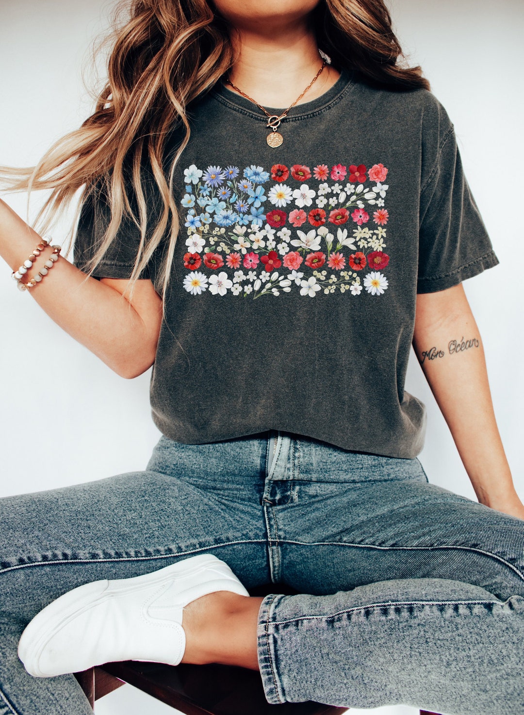 Patriotic Wildflowers Shirt Comfort Colors Pressed Flower Shirt America ...