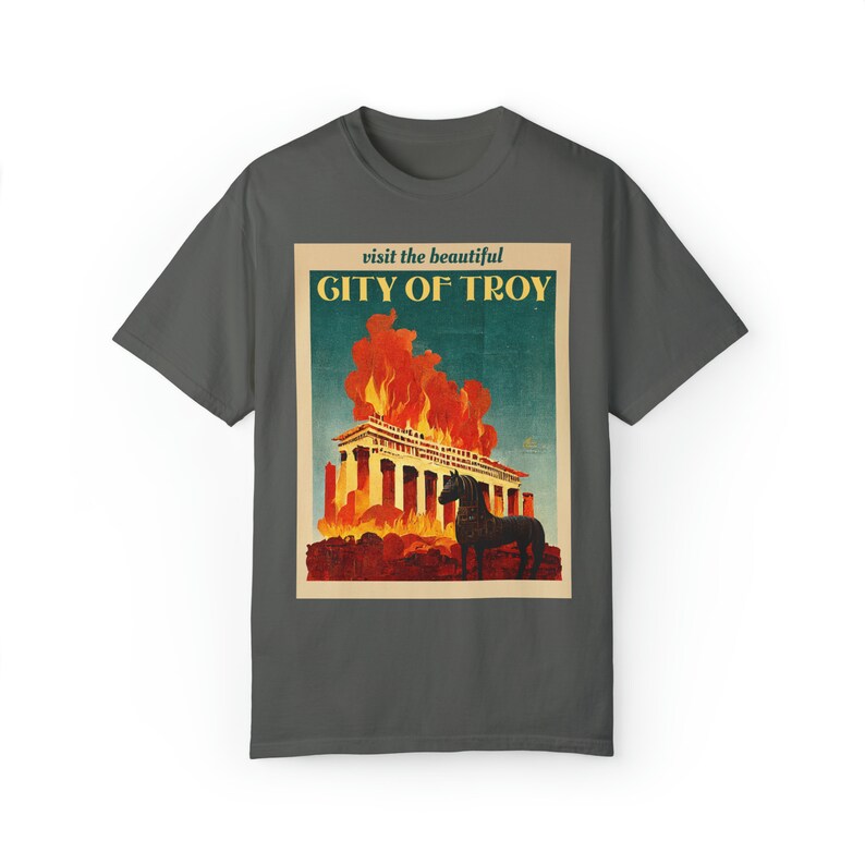 Trojan Horse Shirt Comfort Colors Vintage Poster Greek Mythology Shirt City of Troy Trojan War Dark Academia Clothing Achilles Shirt Pepper