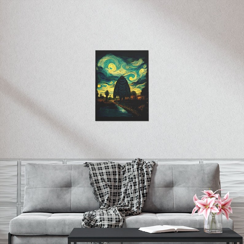 Mothman Poster Mothman Art Print Mothman Wall Art Mothman Gift Starry Night Style Poster Cryptid Poster Cryptids Cryptidcore Art image 6