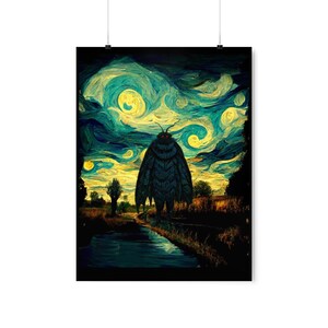 Mothman Poster Mothman Art Print Mothman Wall Art Mothman Gift Starry Night Style Poster Cryptid Poster Cryptids Cryptidcore Art image 2