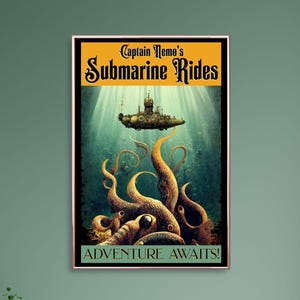 Jules Verne Poster Jules Verne Art Print 20,000 Leagues Under the Sea Wall Art Literature Poster Literary Poster Book Cover Poster