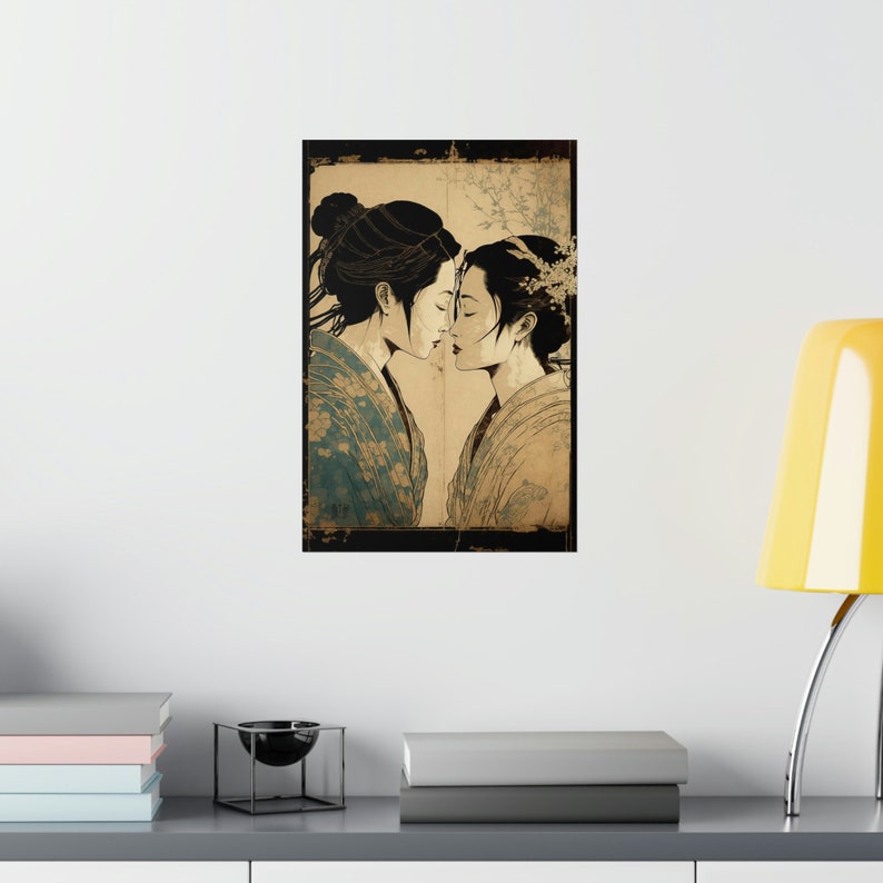 Sapphic Art Japanese Style Lesbian Wall Art Sapphic Art Print Sapphic Queer Art Lesbian Art Print Queer Art Print WLW Art Subtle Pride Art image 8