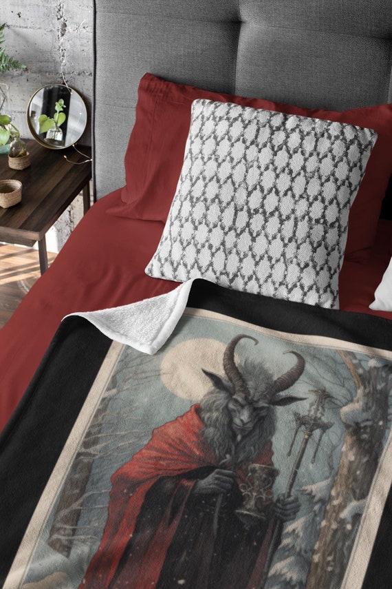 Krampus Blanket Krampus Tarot Card Plush Velveteen Blanket Goth Christmas Blanket Goth Christmas Decor Creepy Christmas Krampus Decor