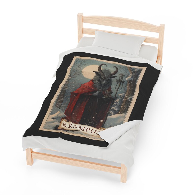 Krampus Blanket Krampus Tarot Card Plush Velveteen Blanket Goth Christmas Blanket Goth Christmas Decor Creepy Christmas Krampus Decor image 5
