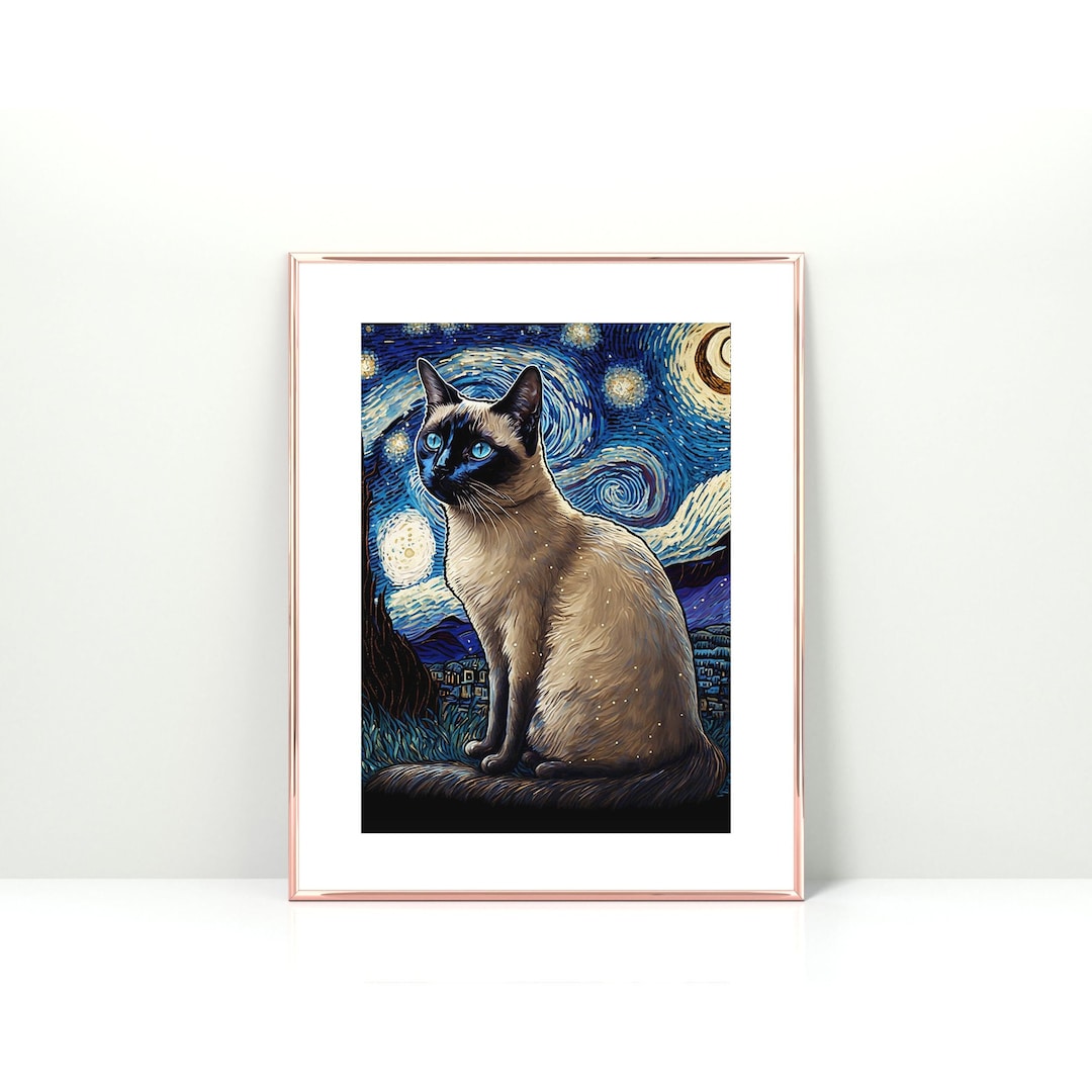 Siamese Cat Starry Night Art Print Siamese Cat Poster Siamese Cat Wall