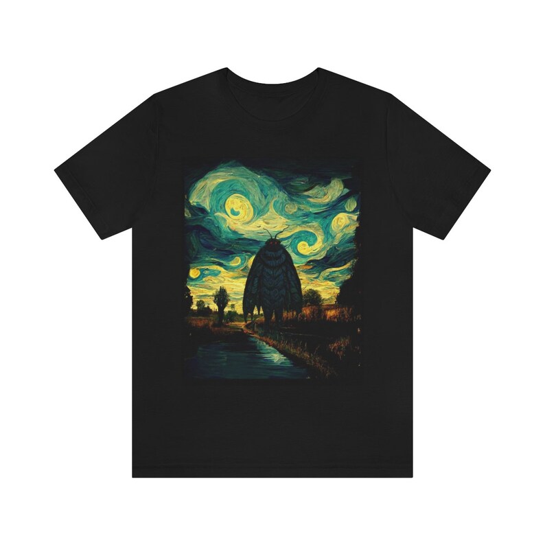 Mothman Shirt Starry Night Style Mothman Shirt Cryptid Shirt Supernatural Shirt Cryptids T-Shirt Folklore Shirt Van Gogh Cryptidcore Shirt image 4