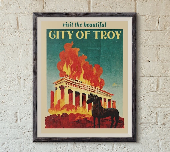Greek Mythology Art Print Greek Mythology Poster City of Troy Trojan Horse Vintage Style Poster Mythology Wall Art Greek Wall Art