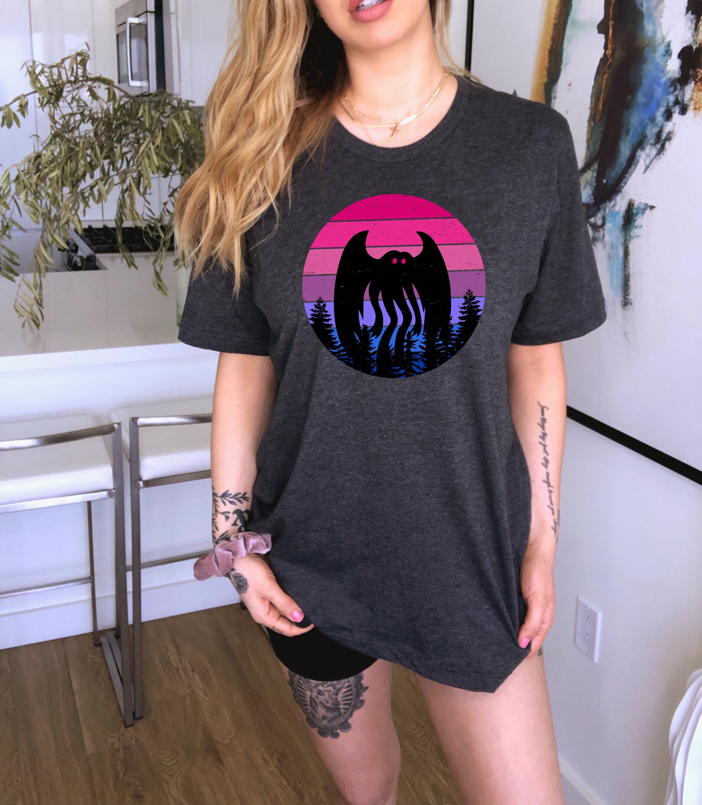 Mothman Shirt Subtle Bi Pride Shirt Vintage Style Mothman Shirt Distressed Cryptid Shirt Bisexual Mothman Shirt Cryptids T-Shirt Cryptidcore