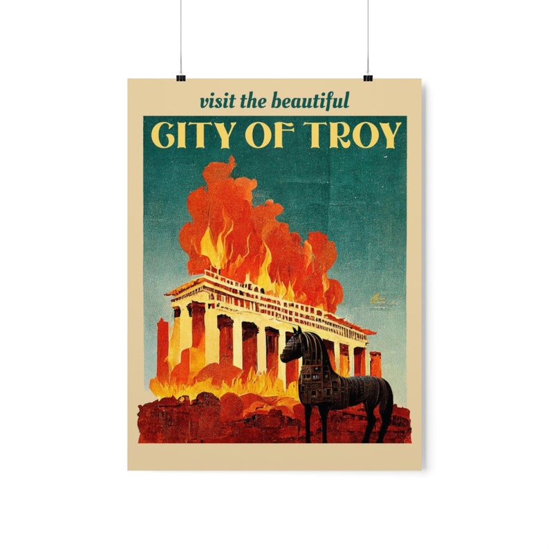 Greek Mythology Art Print Greek Mythology Poster City of Troy Trojan Horse Vintage Style Poster Mythology Wall Art Greek Wall Art image 2