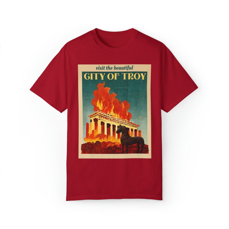 Trojan Horse Shirt Comfort Colors Vintage Poster Greek Mythology Shirt City of Troy Trojan War Dark Academia Clothing Achilles Shirt Red