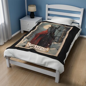 Krampus Blanket Krampus Tarot Card Plush Velveteen Blanket Goth Christmas Blanket Goth Christmas Decor Creepy Christmas Krampus Decor image 4
