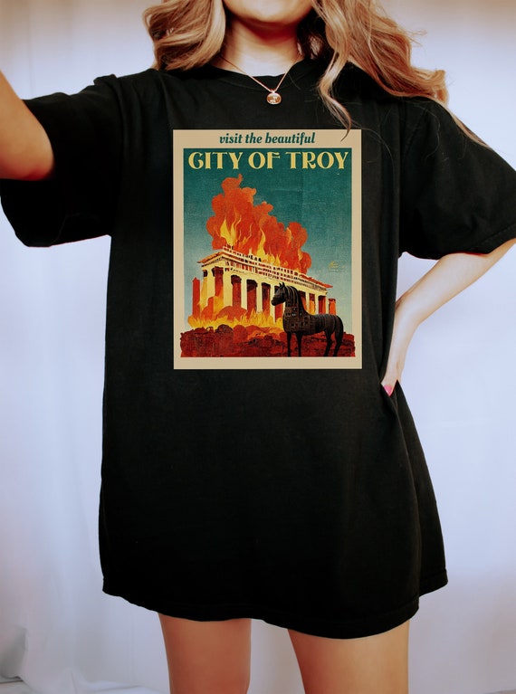 Trojan Horse Shirt Comfort Colors Vintage Poster Greek Mythology Shirt City of Troy Trojan War Dark Academia Clothing Achilles Shirt