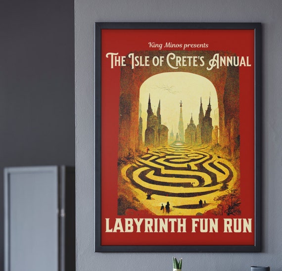 Greek Mythology Art Print Greek Mythology Poster Labyrinth Fun Run Vintage Style Poster Mythology Wall Art Greek Wall Art