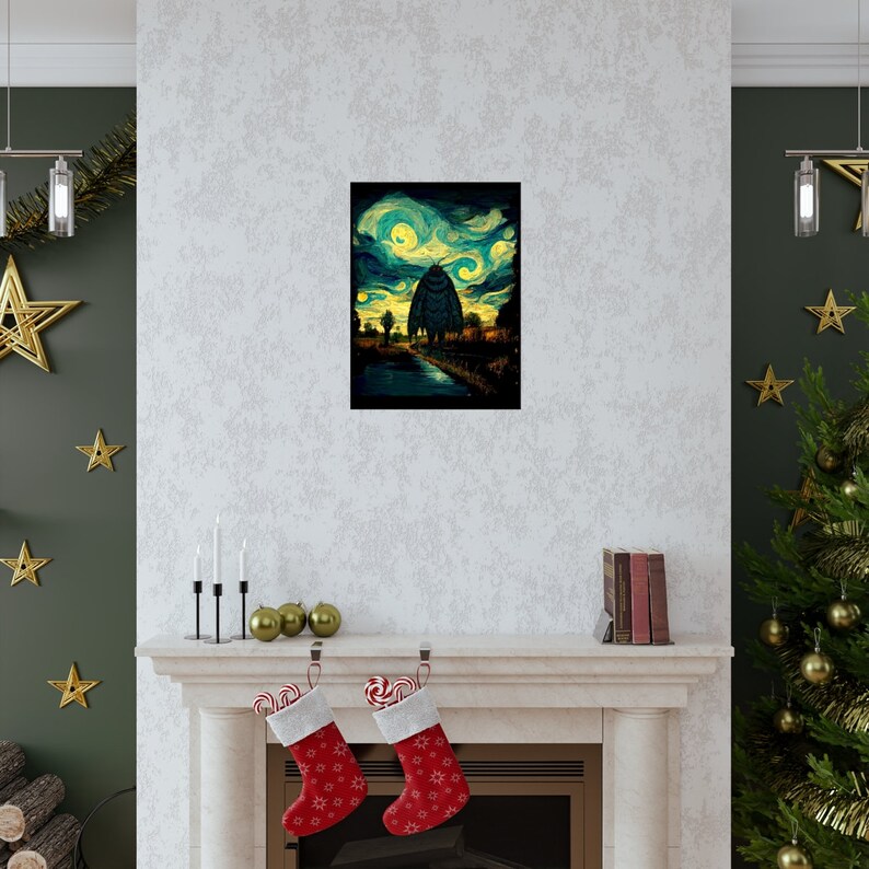 Mothman Poster Mothman Art Print Mothman Wall Art Mothman Gift Starry Night Style Poster Cryptid Poster Cryptids Cryptidcore Art image 7