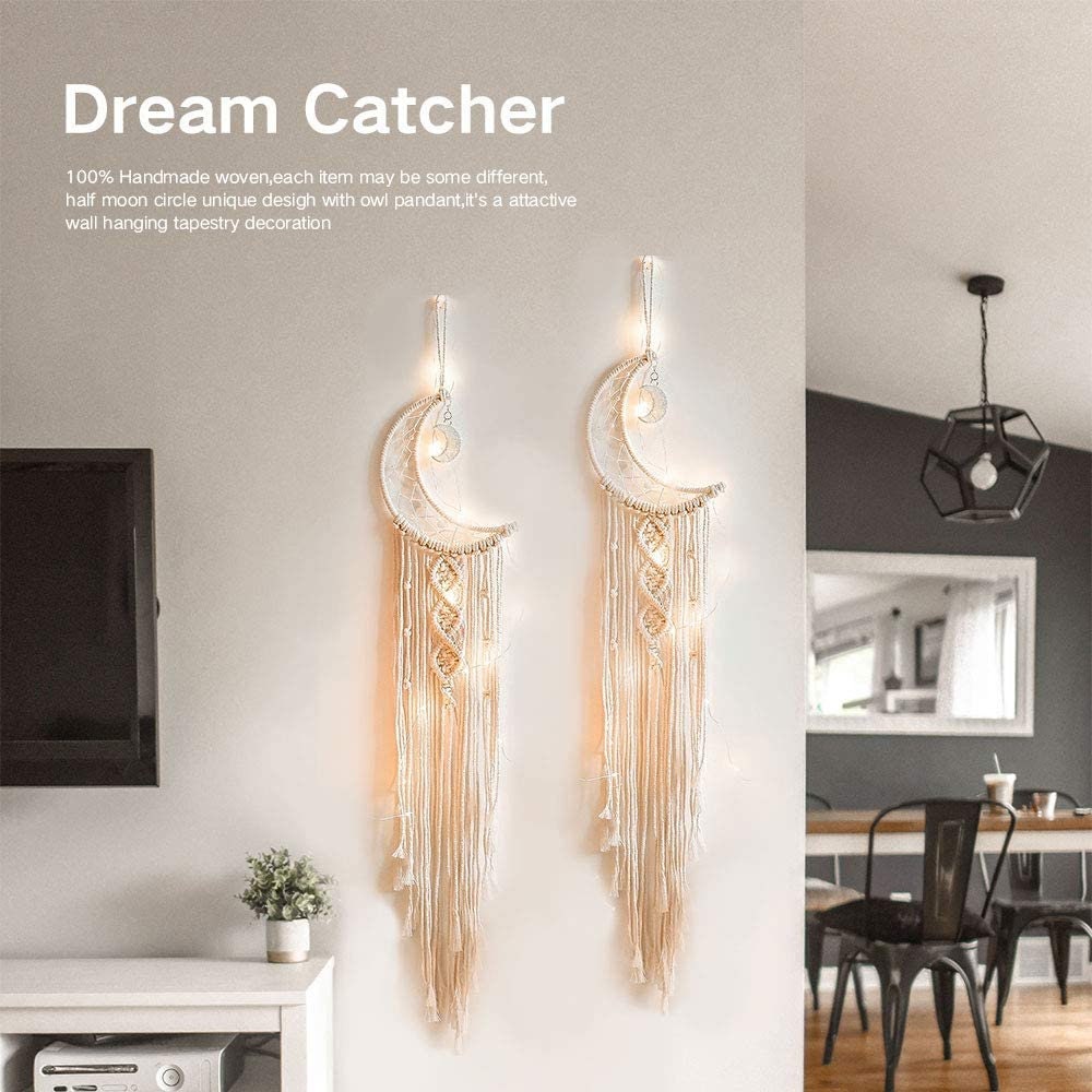 Woven Wall Hanging Moon Dream Catcher Bohemian Handmade Room Etsy