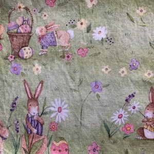 Easter Garden Bunnies Green Fabric, A Susan Winget Design, Premium Cotton
