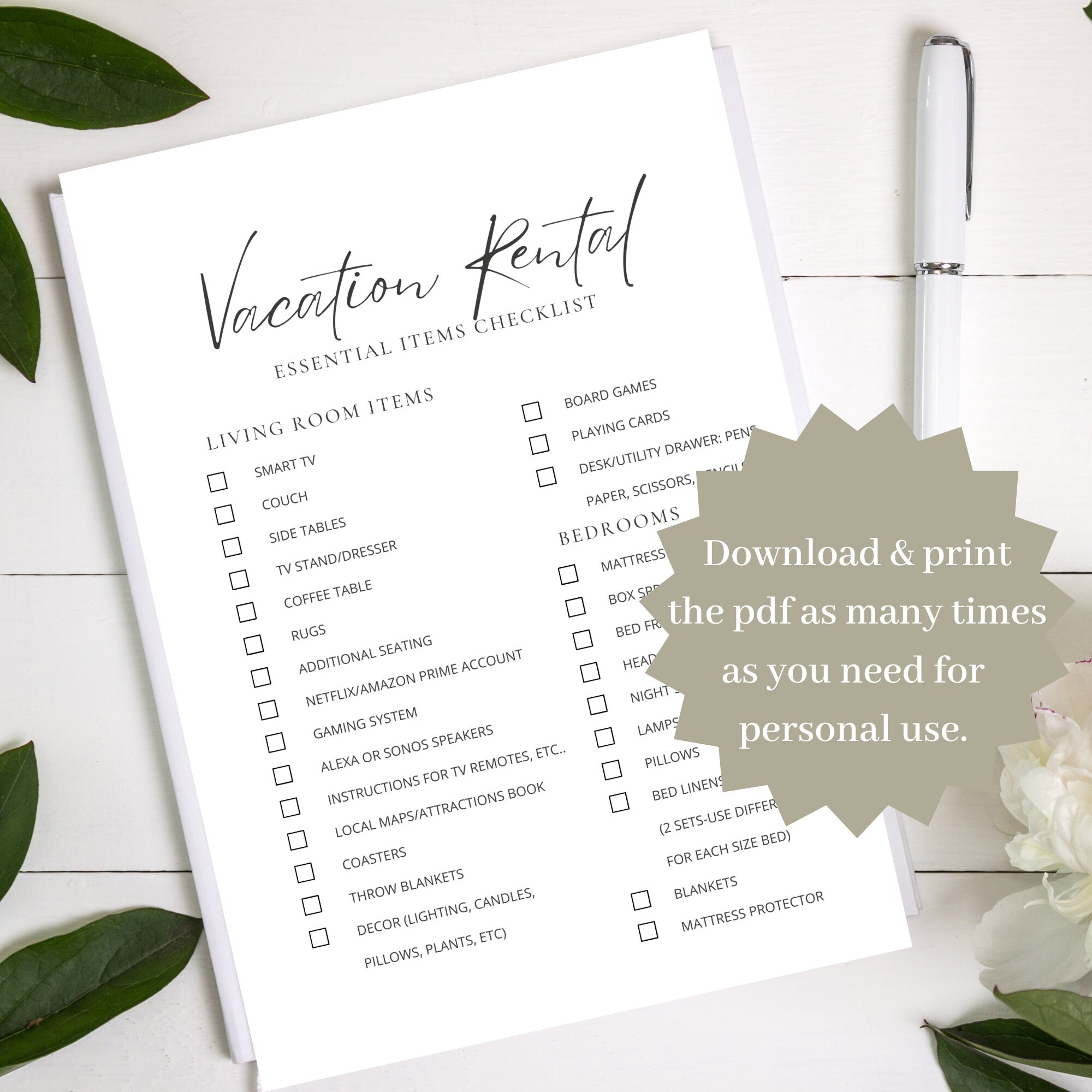Vacation Rental Checklist.pdf Airbnb Checklist, Essential Items List, Vacation Rental Inventory ...