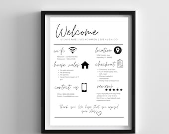 Airbnb Willkommen, Airbnb Schilder, Airbnb Willkommen Schild, Airbnb Vorlage, Kurzzeitmiete und Ferienwohnung, Canva Vorlage Airbnb Gastgeber