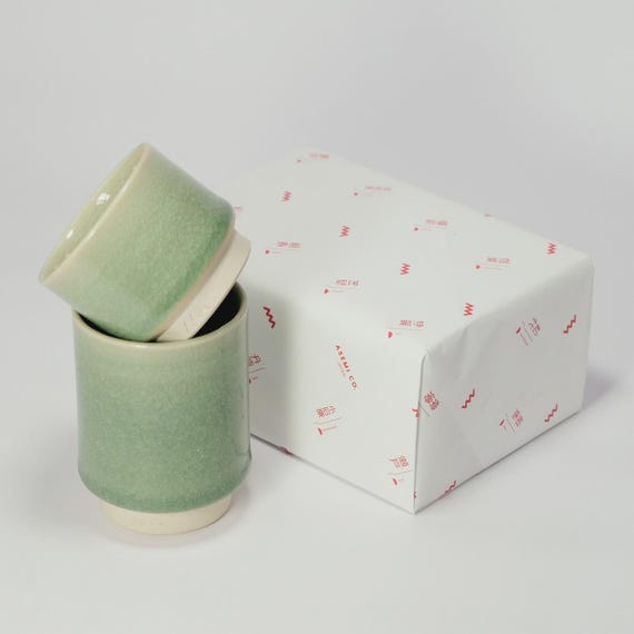 Authentic Ōbori Soma-Yaki Matcha Cup Gift Set of 2 | Asemi Co. Handcrafted Cracked Glaze Teacups Natural Clay Zen Gift for Tea, Coffee, Sake