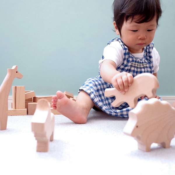 Ensemble de jouets de la série d’animaux en bois pour enfants, fabriqués à la main au Japon par Sunaolab, cadeau unique