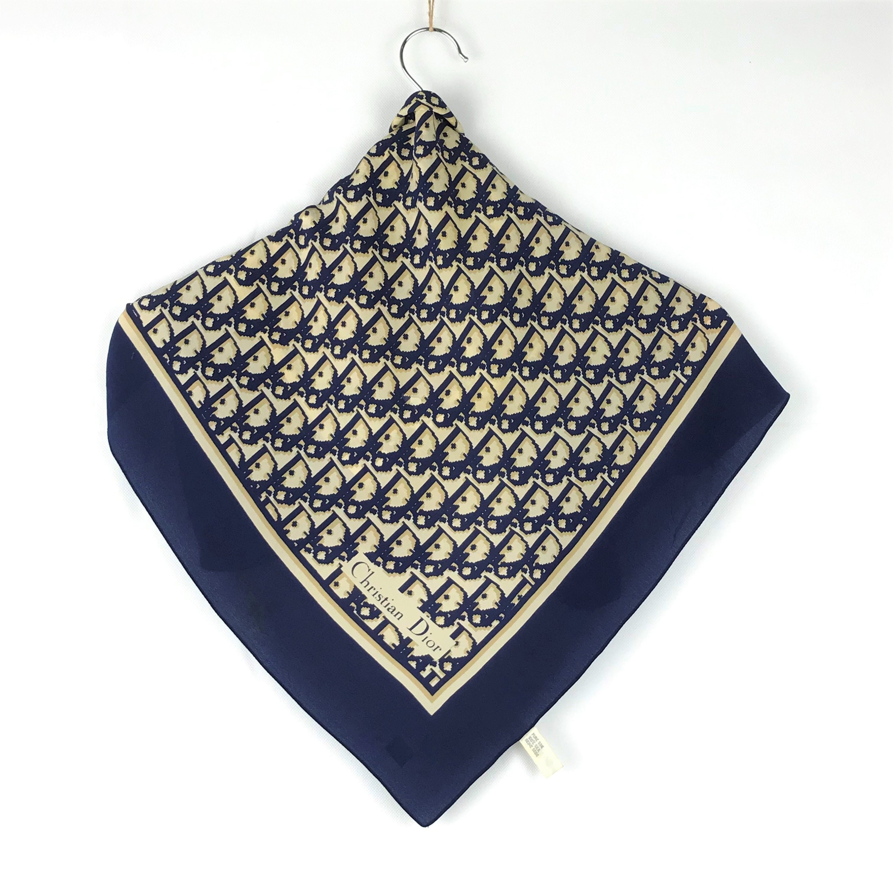 Christian Dior 2000a Navy Silk Monogram Scarf · INTO