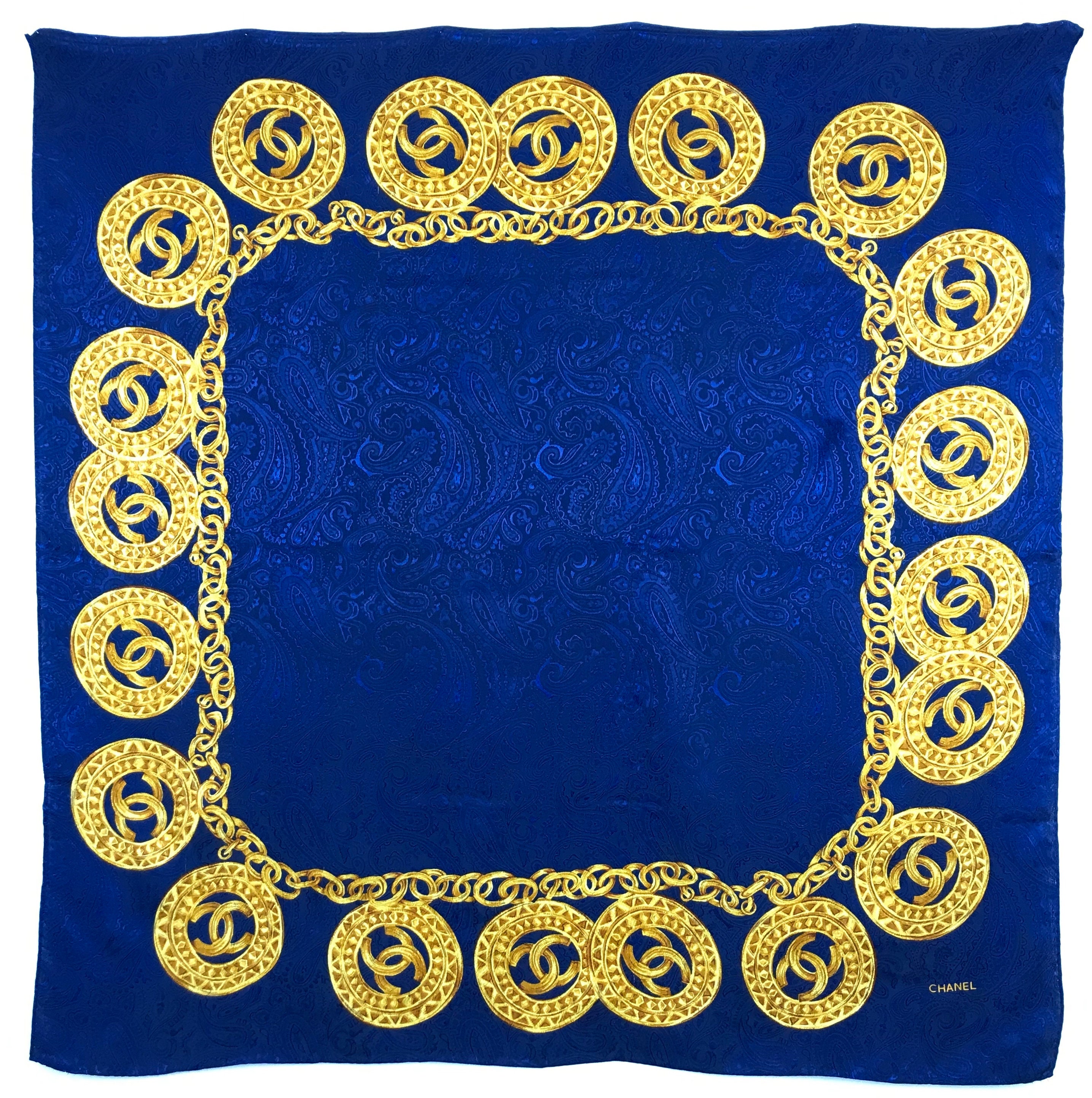 Large Chanel Logo Silk Scarf Boardwalk Vintage #30 Large Chanel Logo Silk Scarf Boardwalk Vintage