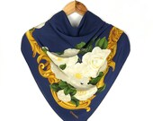 Vintage Chanel Silk scarf, Women Shawl, Babushka, Wrapped, Headscarf Squares silk scarf, luxury classic gifts Christmas full monogram rare